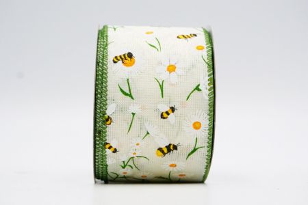 Весняний квітковий колекційний стрічка з бджолами_KF7489GC-2-222_айворі
